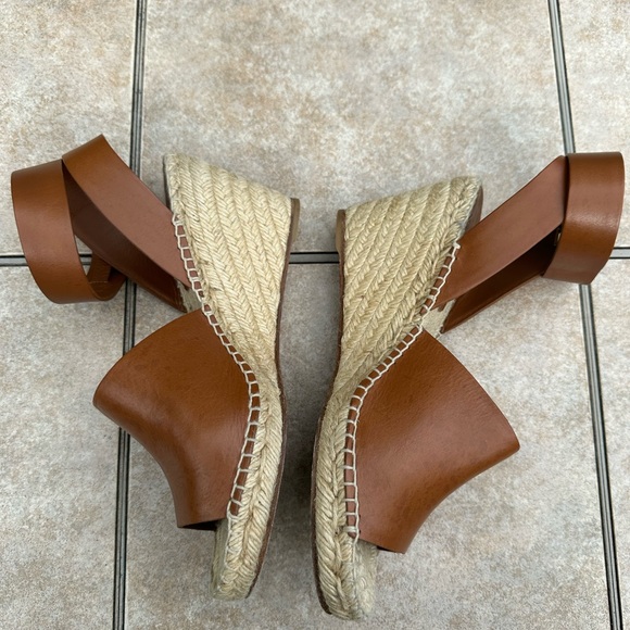 Celine Tan Jute Leather Wrap around Wedge Platform Espadrilles - Picture 10 of 16